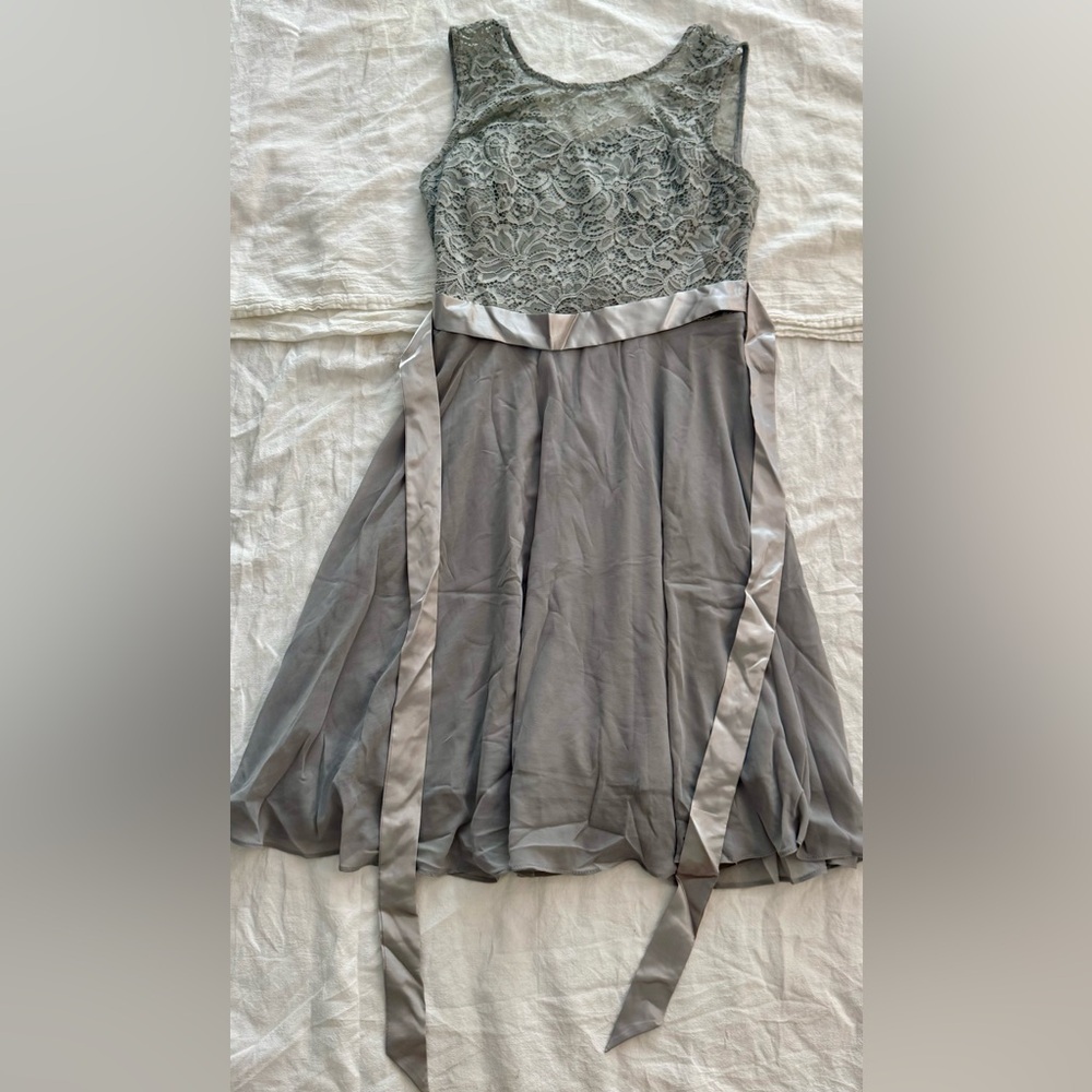 Gray and Silver Knee-Length Fit and Flare Skirt